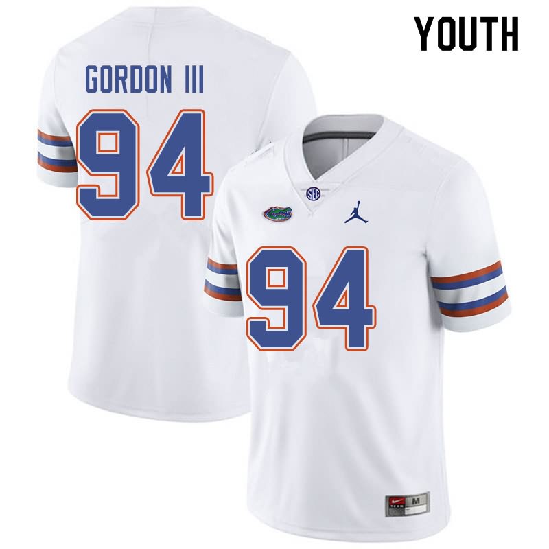 NCAA Florida Gators Moses Gordon III Youth #94 Jordan Brand White Stitched Authentic College Football Jersey QRN8664LN